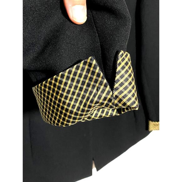 Kasper ASL Suit Jacket Blazer Black Gold Tan Checks Collar Cuffs Lined Womens 4 - Picture 4 of 8